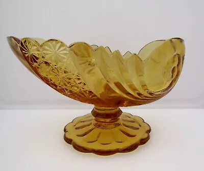 Vintage LG Wright Glass Amber 7  Daisy And Button Shell Pedestal Compote Bowl • $42.39