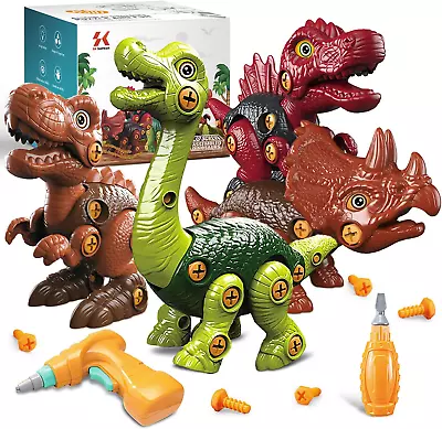 Take Apart Dinosaur Toys 4 Pack For 3-8 Year Old Boys Girls Building Toys Set • £14.98