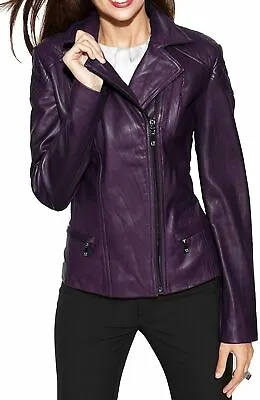 Brand New Women's Purple Leather Jacket 100% Real Lambskin Moto Biker Jacket • $142.49