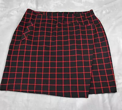 J. JILL Skirt Womens Large Black Red Check Faux Wrap Front Ponte A Line Pocket • $15.88