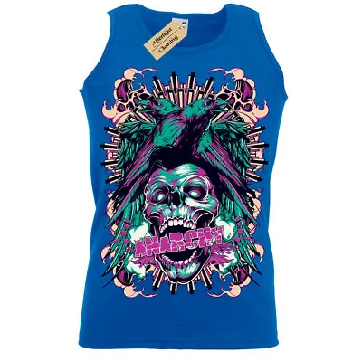 £10.95 • Buy Anarchy Ravens T-Shirt Axes Biker Skull Gothic Rock Punk Crow Metal Vest Mens 