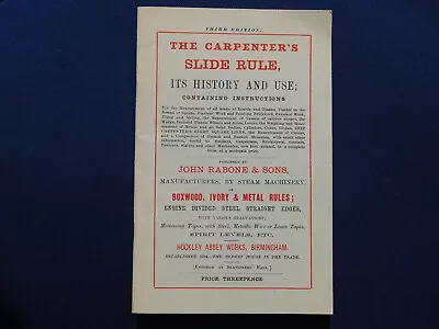 1880 J. RABONE & SONS Booklet - The Carpenter's Slide Rule - It's History & Use • $18.99