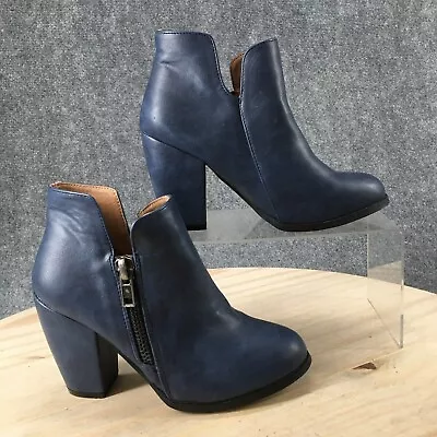 Michael Antonio Boots Womens 5 Ankle Booties Blue Leather Heeled Casual Zip • $38.99