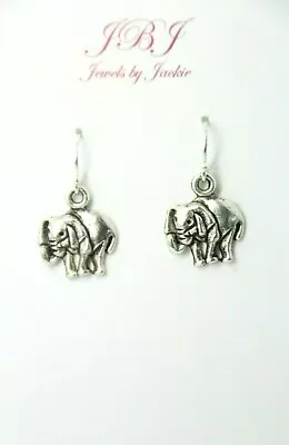 Elephant Earrings Wild Nature Africa .925 Sterling Silver Dangle Pewter Charms • $7.24