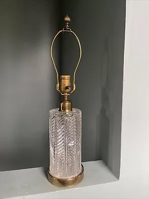 Vintage Signed Waterford Crystal & Brass Herringbone Cylinder Table Lamp • $149.99