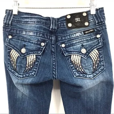 Miss Me Jeans Skinny Womens 27 Medium Wash Cotton Denim Angel Wings • $28.79