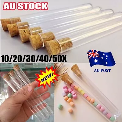 10-50PCS 20ml Plastic Test Tubes With Cork Stopper Volume Candy Party Wedding #T • $12.02