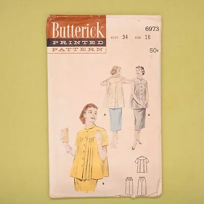 Vintage 1950s Butterick Maternity Smock & Skirt Pattern - 6973 Bust 34 Complete • $8