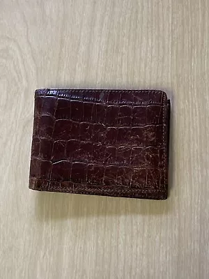 Perry Ellis Men's Crocodile Leather Skin Brown Double Side Folding Bifold Wallet • $35.99