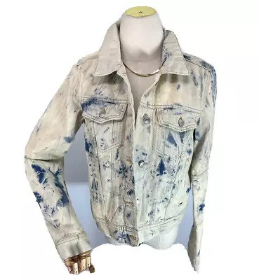 Free People Womens Acid Wash Jean Jacket Size Small Denim Beige Light Blue NEW • £61.30