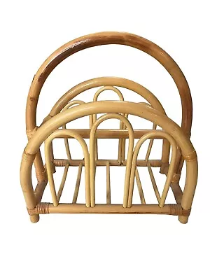 Vintage Bamboo Bentwood Handled Wood Magazine Vinyl Record Rack MCM BOHO SPAIN • $24.99