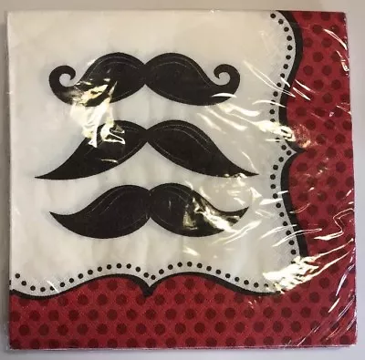 Mustache Madness Luncheon Napkins Red Black Party Supplies Birthday Event 16/pk • $4.99