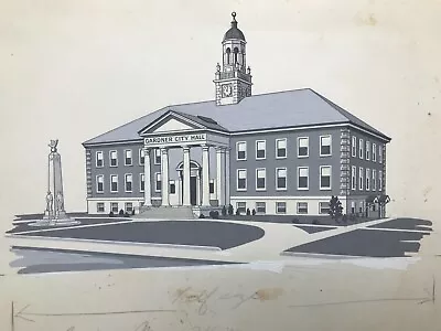 Original Antique Concept Art Rendering City Hall Gardner MA Massachusetts AL92 • $24.99