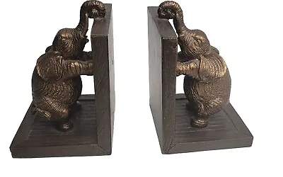 Elephant Bookends Animal Shelf Decor Wood Look Bronze Color READ • £21.17