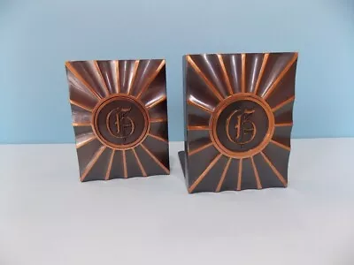 Vintage Art Deco  Bronze Monogram Metal Bookends Letter B (160-A3) • $57.50