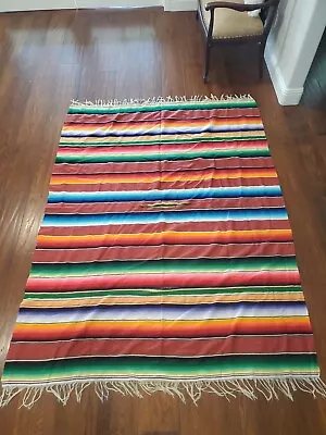 Vintage Mexican Serape Blanket Woven Stripes Vivid! 80x59 • $35