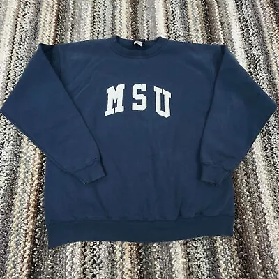 Vintage Michigan State Spartans Sweatshirt Men Large Blue Crew Neck Sweater 90s • $39.91
