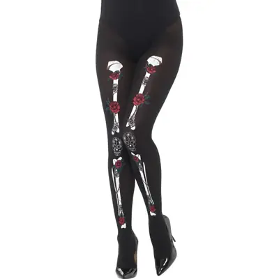 Opaque Day Of The Dead Tights Halloween Fancy Dress Costume Mexican • £9.99