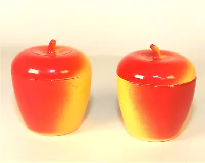 Hazel Atlas Apple Jar W/Lid Milk Glass Jelly Jam Yellow & Red (Set Of 2 Apples) • $18.99