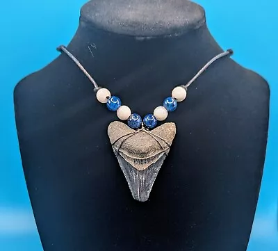 Sweet Slate Blue 1.9  Megalodon Shark Tooth On Handmade Adjustable Necklace • $35