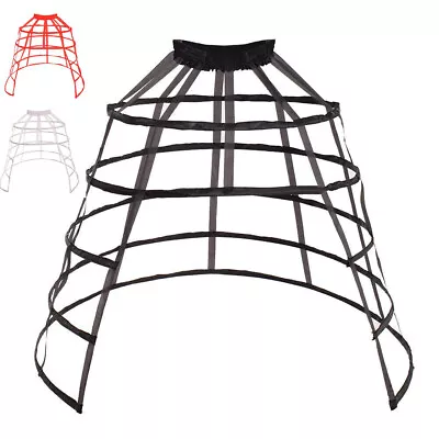 Gothic Women 5 Hoops Crinoline Hoop Cage Skirt Pannier Bustle Petticoat • £20.39