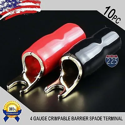 4 Gauge Gold Spade Fork Terminal 10 Pack Wire Crimp Insulated 5/16 Connector AWG • $10.99