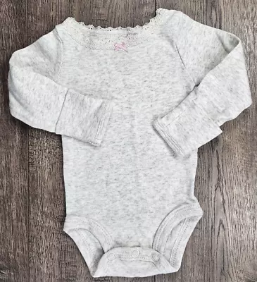 Baby Girl Clothes Carter's Newborn Eyelet Light Gray Lace Long Sleeve Bodysuit • $9.99