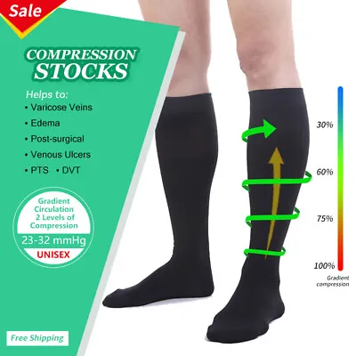 Support Compression Socks 23-32 MmHg Women Men Relieve Varicose Veins Stockings • £26.27