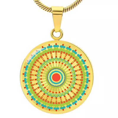 Graphic Circle Pendant + Necklace - Abstract Mandala 66 • $39.95