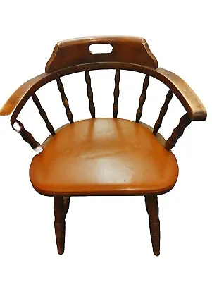 Heavy Vintage Captains Leather Open Arm Carver Chair  • £44