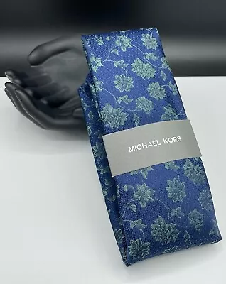 Michael Kors Men's Silk Blend Tie ~ Blue ~ Green Floral ~ NEW MSRP: $69.50 • $21.99