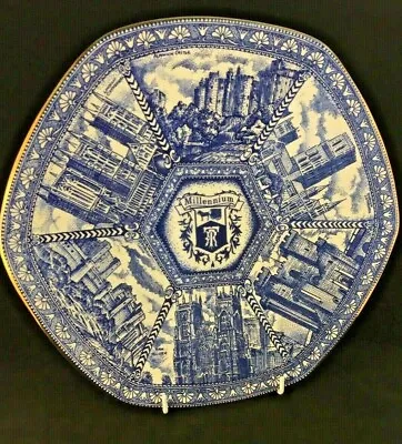 Vintage Ringtons Wade Blue & White Millenium Hexagonal Cathedral Plate 26.5cm • £12.99