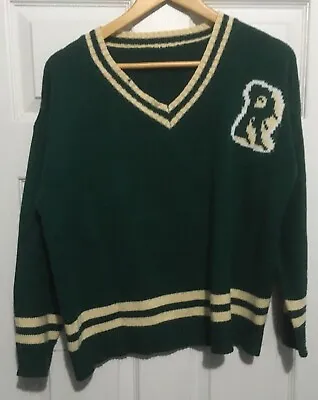 Vintage Letterman Varsity V-Neck Sweater Green R • $49.99