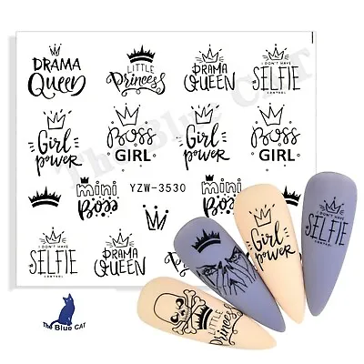 Nail Art Water Decals Stickers Transfers  Boss Girl Drama Queen Nail Decoration • $3.19