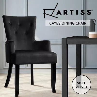 Artiss Dining Chairs French Provincial Chair Velvet Fabric Timber Retro Black • $125.95