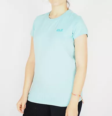 Womens Jack Wolfskin Essential T-Shirt 1805792 Aqua Short Sleeved Top • £12