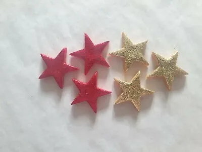 12 Glittery Red & Gold Stars - Edible Sugar Cake Decorations / Toppers • £4.50