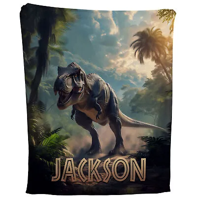 T-Rex Blanket - Personalized Dinosaur Fleece Throw Custom Name Kids Gift • $64.95