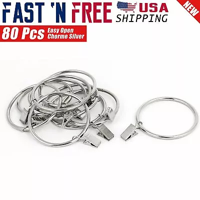 80 Pcs 1.5  Inch Openable Metal Curtain Rings With Clips Chrome Silver • $9.99