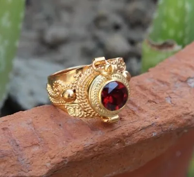 Ring Poison Ring Garnet Gemstone Compartment Ring Gold Plated BJ55 • $14.99