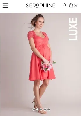 Seraphine Brand New Coral Silk & Lace Maternity Cocktail Dress Size 14 BNWT • £59