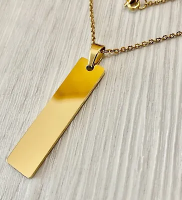 Personalised Gold Colour Long Dog Tag Necklace Mens Gift • £12.95