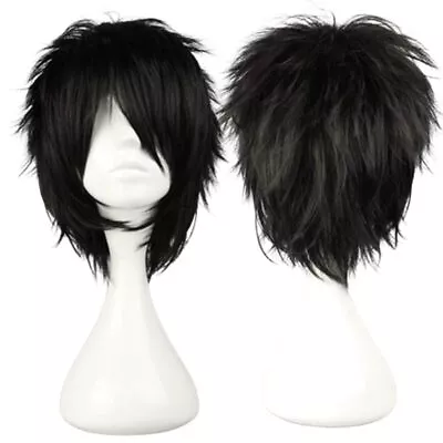 Short Black Cosplay Wig Spiky Fluffy Heat Resistant Synthetic Hair Emo Wig • $24.52