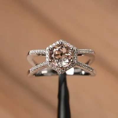 Round Cut Lab-Created Morganite Diamond Women Wedding Ring 14K White Gold Finish • $84.49
