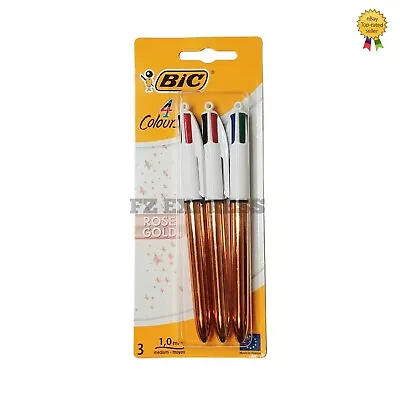 BIC 4 Multi Colour Shine ROSE GOLD Ballpoint Pen Blue 3 Pack • £5.99