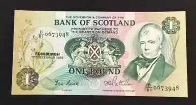 Banknote Of Scotland One Pound. Bank Of Scotland Dated 1985. Almost Uncirculated • £0.99