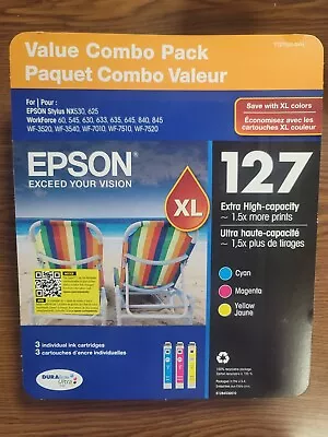 Epson 127 XL TRI-COLOR Ink Cartridges 3-Pack T127520-SVH - Exp. 2026 • $34