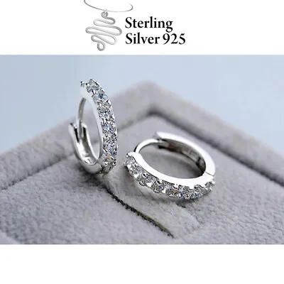 $7.99 • Buy 925 Sterling Silver 18K Gold Plated Cubic Crystal Cuff Huggie Stud Hoop Earrings