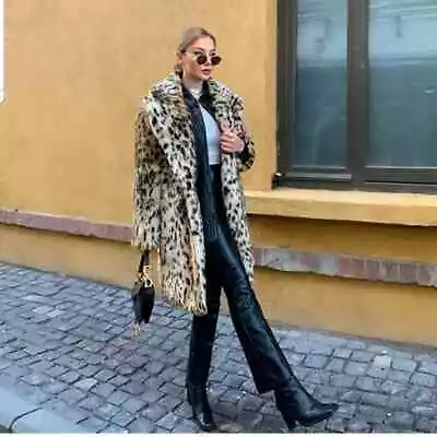 $109.99 • Buy Zara Faux Fur Leopard Long Coat Sz XS Animal Print Blogger's Favorite 