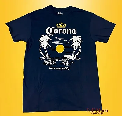 New Corona Extra Beer Navy Palm Tree Beach Classic Logo Men's Vintage T-Shirt • $19.95